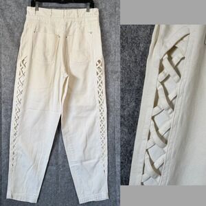 Vintage Lace Up‎ Mom Jeans Womens 11 Tall Barrel White 80s 90s Punk Festival